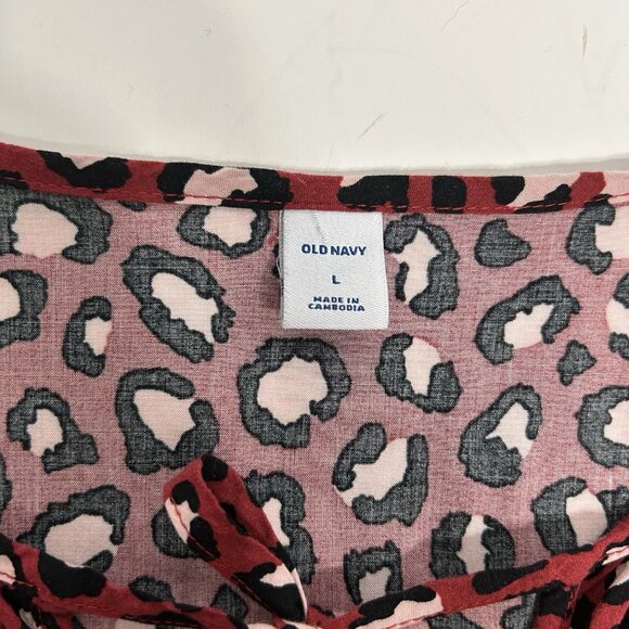 Old Navy Women Cheetah Print A-Line Short Dress V-Neck Burgundy Elastic Waist L - Picture 5 of 10
